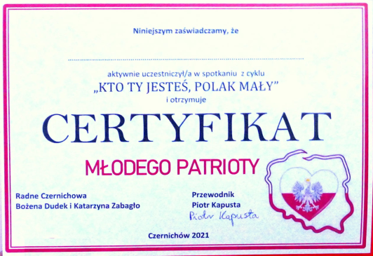 Certyfikat Młodego Patrioty